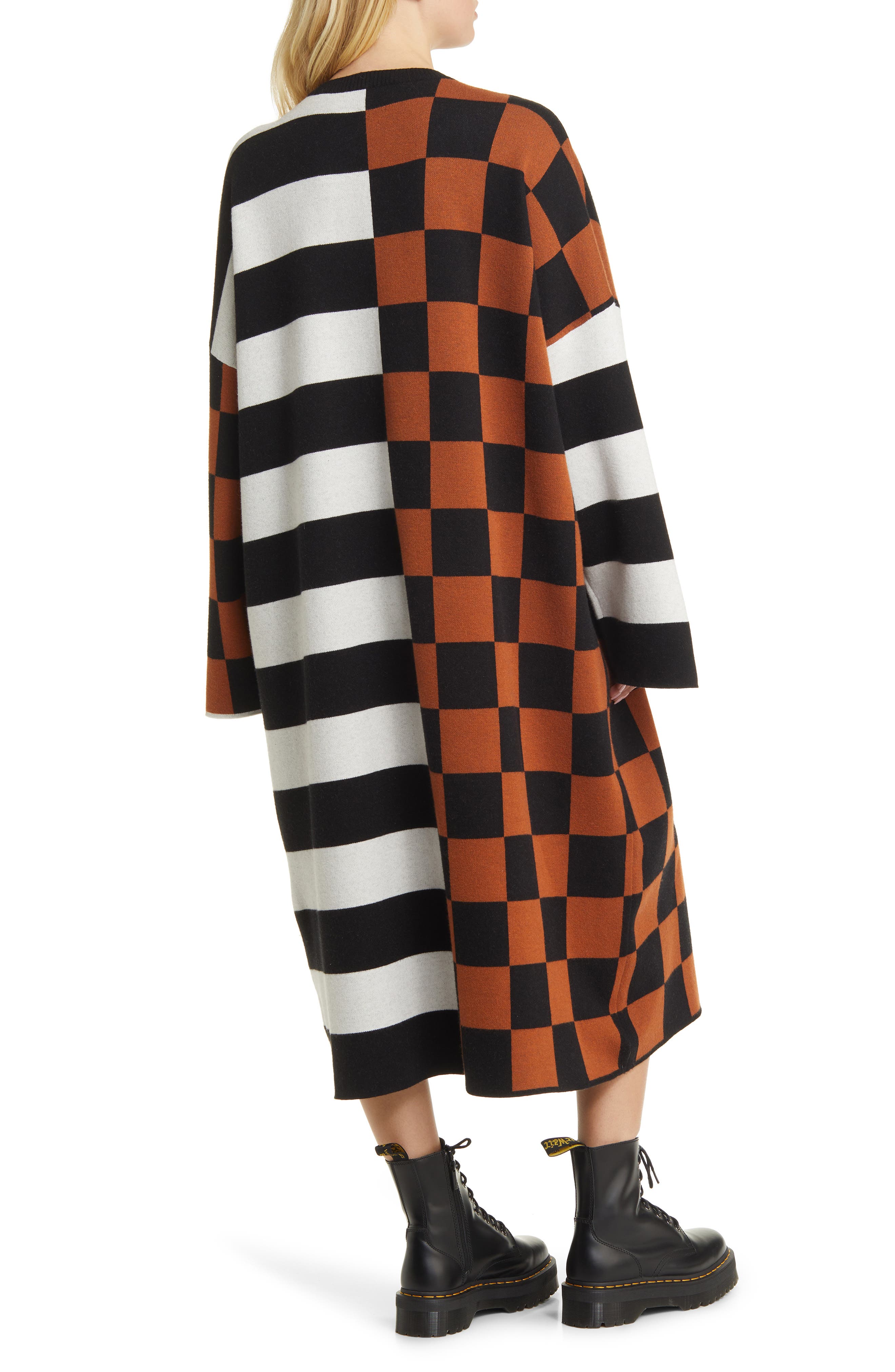 Check & Stripe Long Sleeve Sweater Dress - image 2