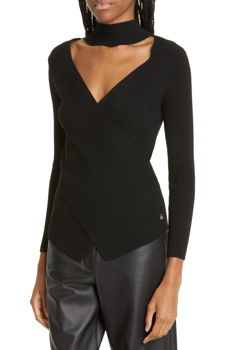 Milly Cutout Wool & Cashmere Rib Turtleneck Sweater, Alternate, color, 