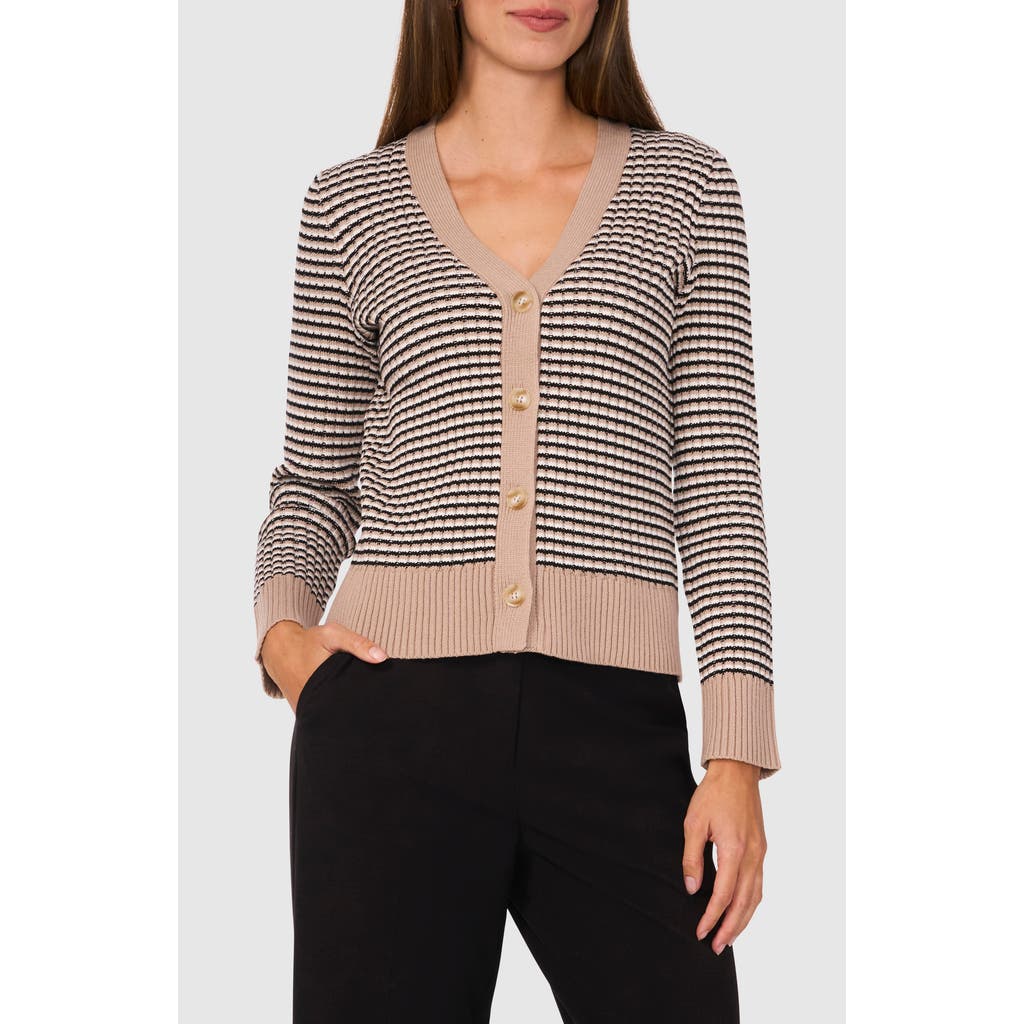 Halogen ® Stripe V-neck Cardigan In Simply Taupe