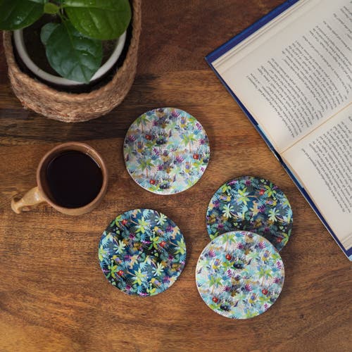 Mela Artisans Jungle Bloom Coasters In Green