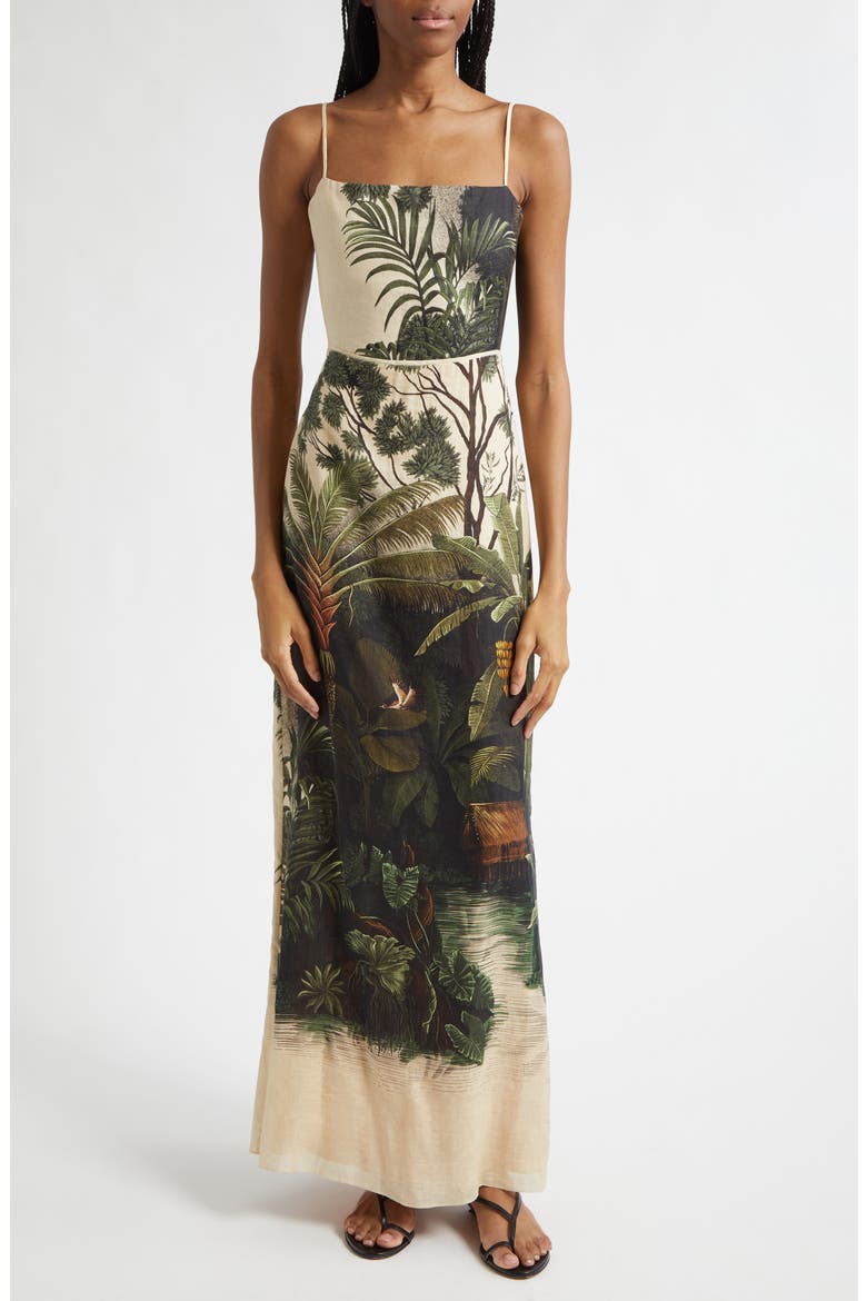 Andean Mythology Maxi Dress, Alternate, color, ECRU / GREEN