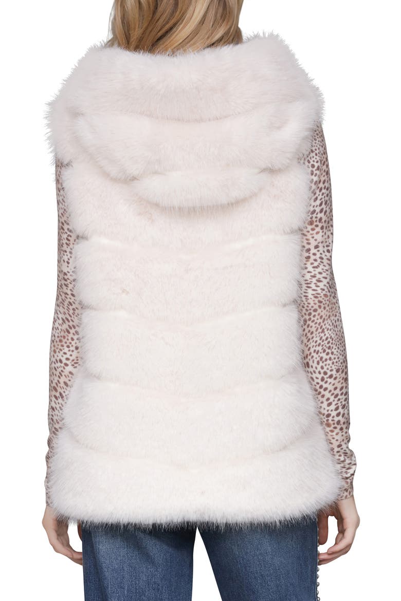 Faux Fur & Faux Leather Hooded Zip Vest, Alternate, color, PEARL