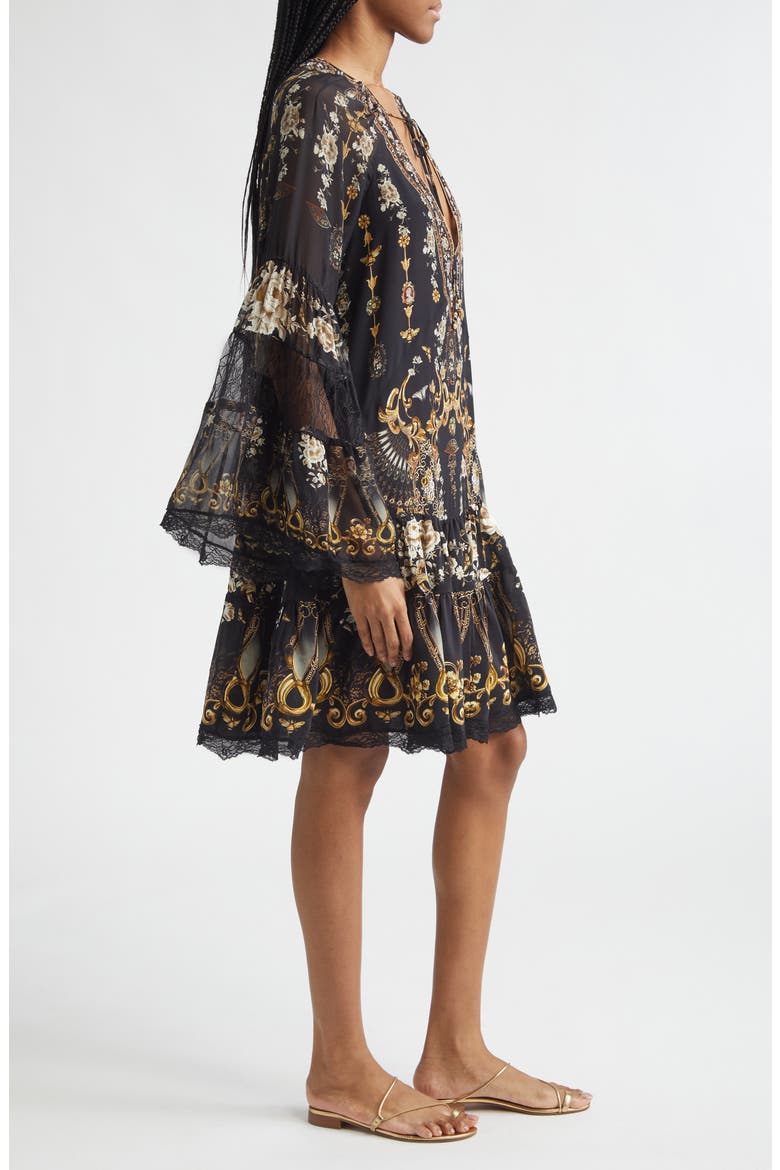 Flamenco Folklore Print Long Sleeve Tiered Ruffle Silk Minidress, Alternate, color, FLAMENCO FOLKLORE