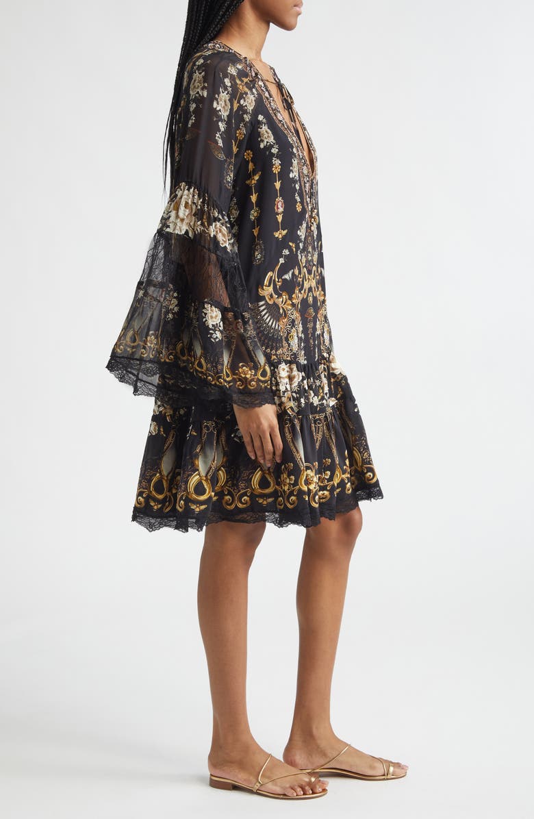 Camilla Flamenco Folklore Print Long Sleeve Tiered Ruffle Silk Minidress, Alternate, color, Flamenco Folklore