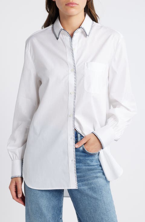 Maxine Blanket Stitch Cotton Button-Up Shirt