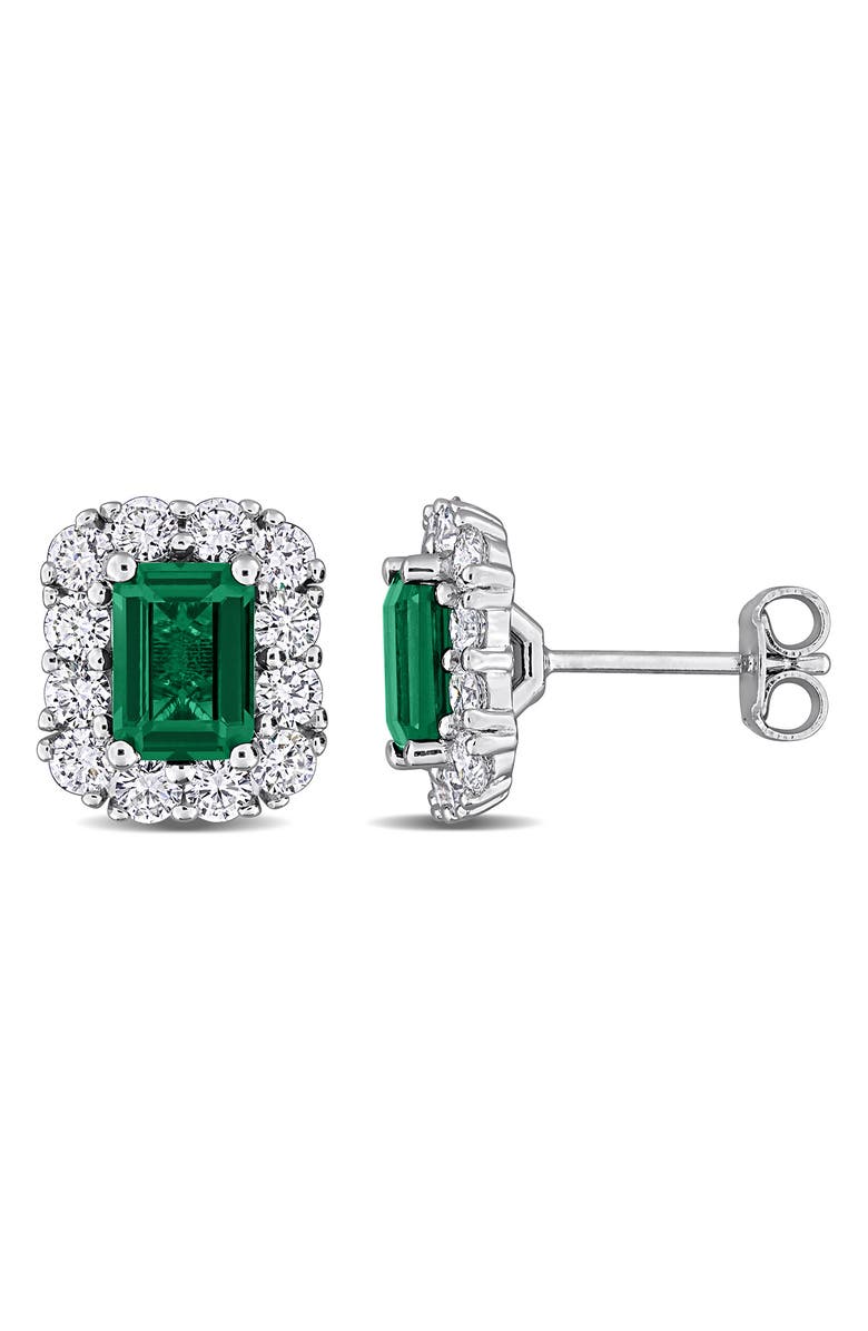 Created Forever Sterling Silver Emerald Cut Lab Grown Diamond Halo Stud Earrings, Main, color, 