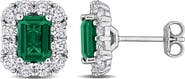 Created Forever Sterling Silver Emerald Cut Lab Grown Diamond Halo Stud Earrings