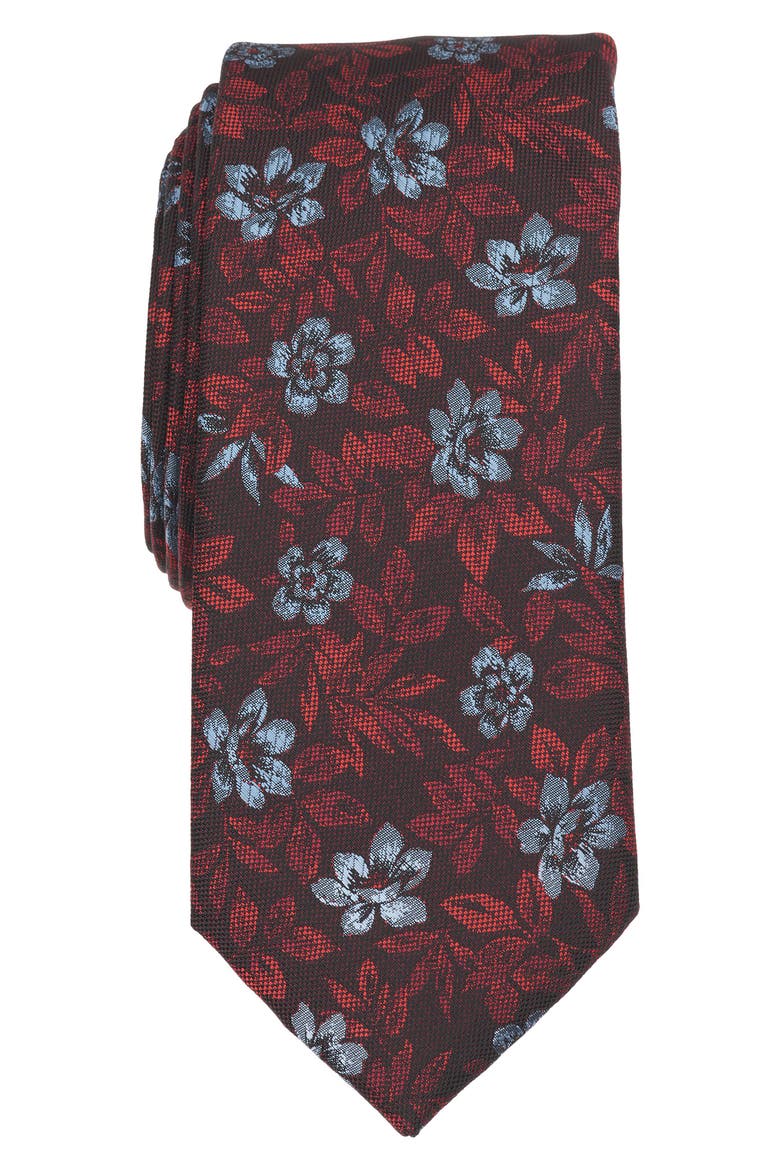 Brice Floral Tie, Main, color, BURGUNDY