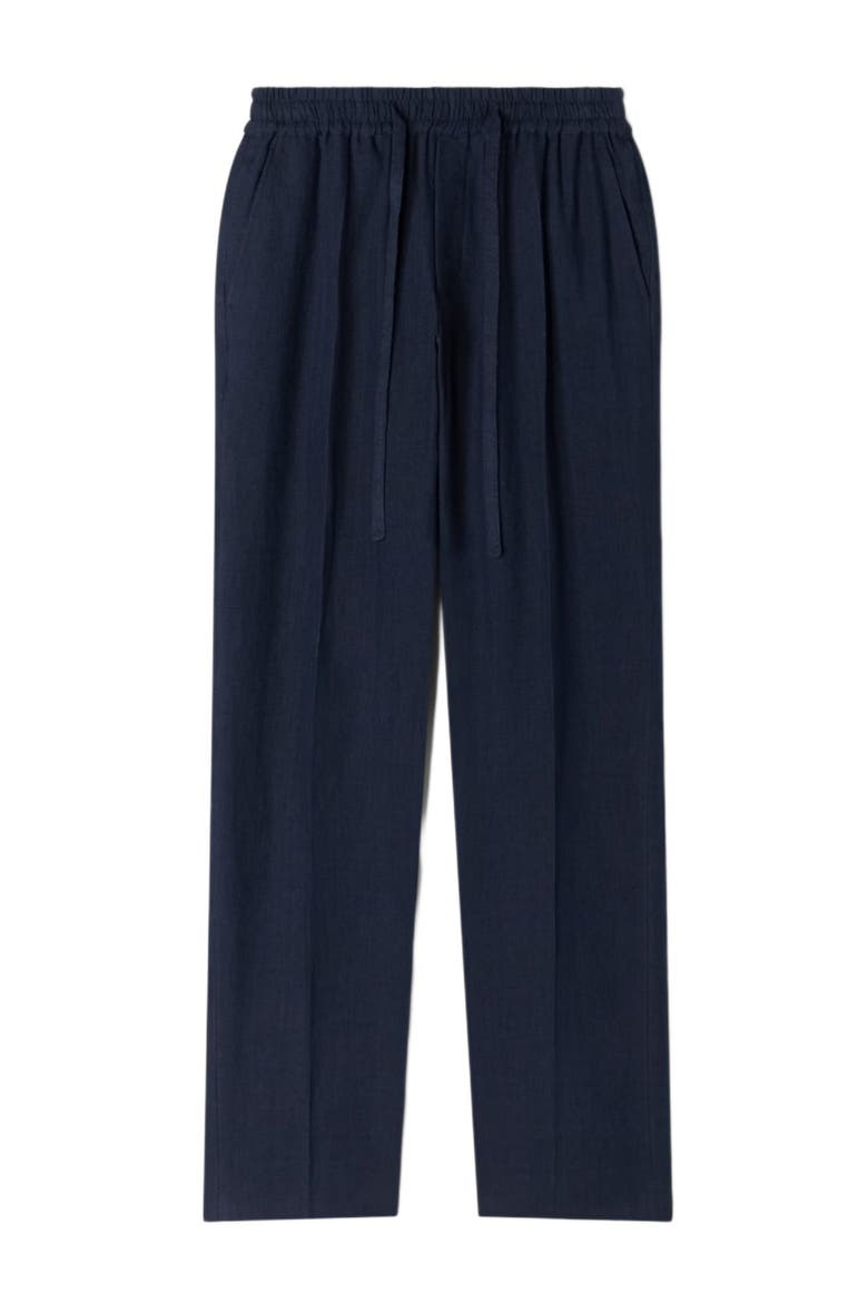 Straight-leg linen trousers, Alternate, color, Navy blue