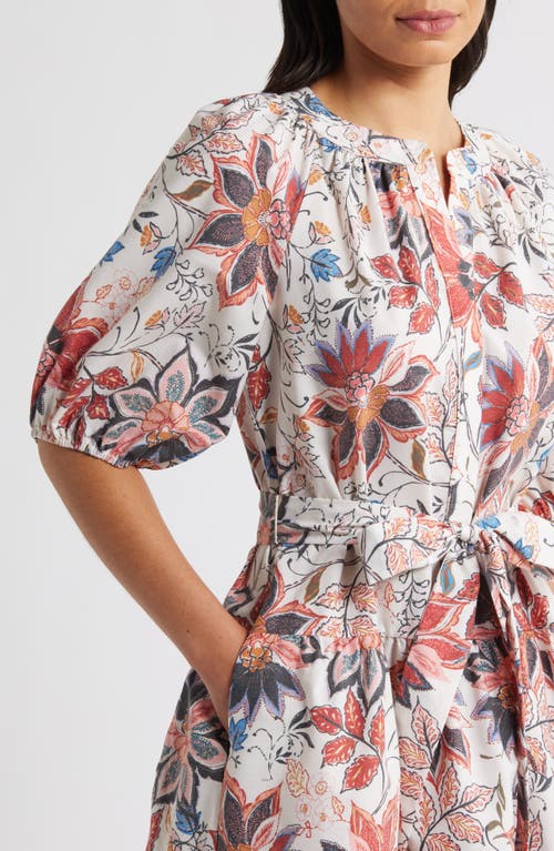 Julia Jordan Tiered Tie Waist Puff Sleeve Dress In Multi
