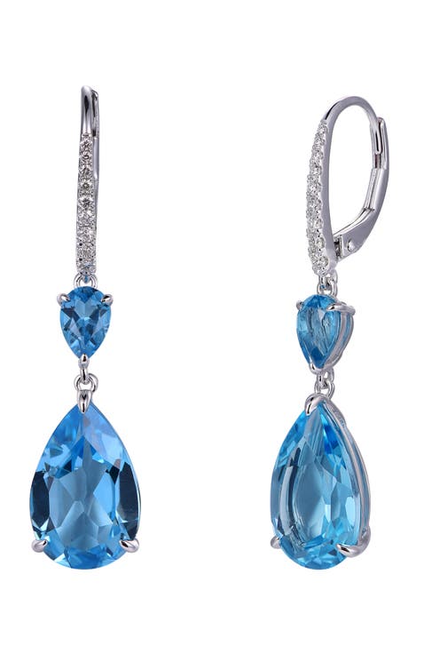 Swiss Blue Topaz Earrings with Diamonds