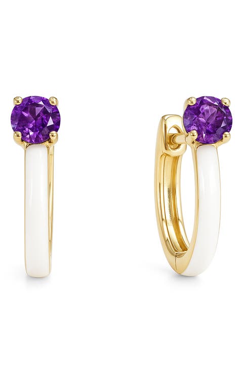 Gemstone & Enamel Huggie Hoop Earrings