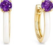 House of Frosted Gemstone & Enamel Huggie Hoop Earrings