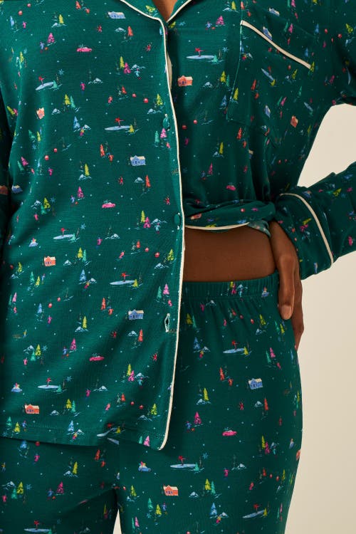 Stripe & Stare Long Pyjama Set In Green