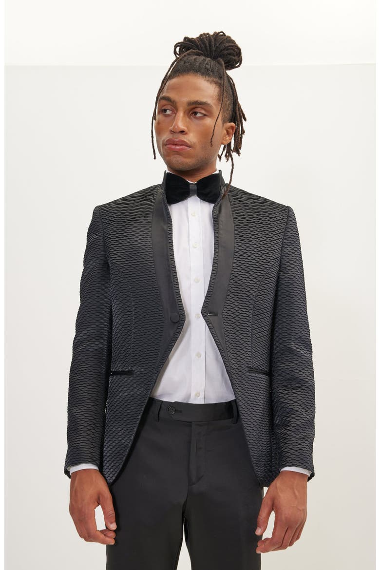 Textured Satin Tuxedo Jacket, Alternate, color, BLACK