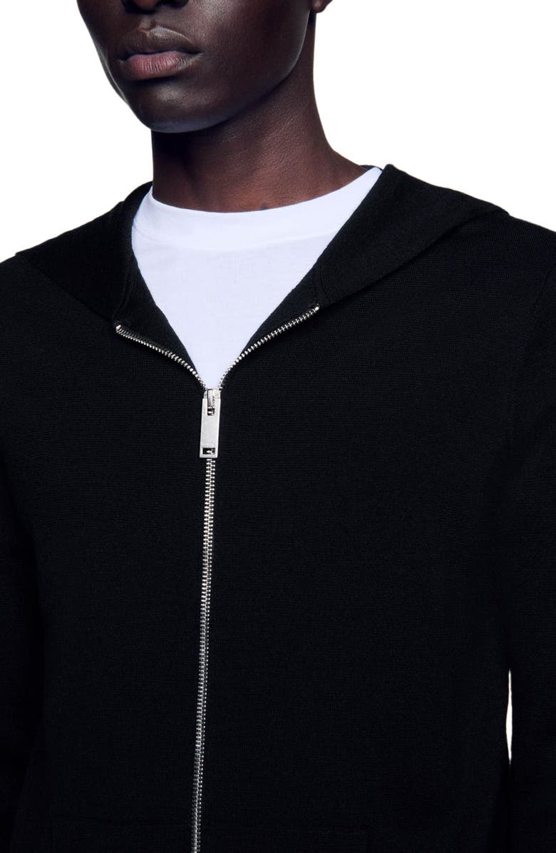 SANDRO Zipped cardigan with hood, Alternate, color, Black