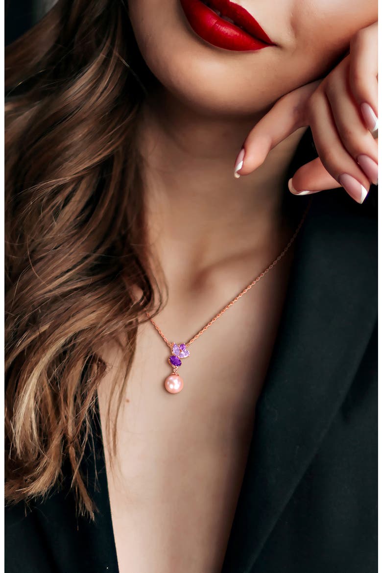 Amethyst & Pink Cultured Pearl Pendant Necklace & Drop Earrings Set, Alternate, color, PURPLE