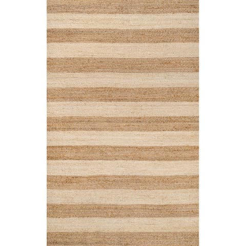 Jayden Rustic Farmhouse Woven Jute Stripe Area Rug