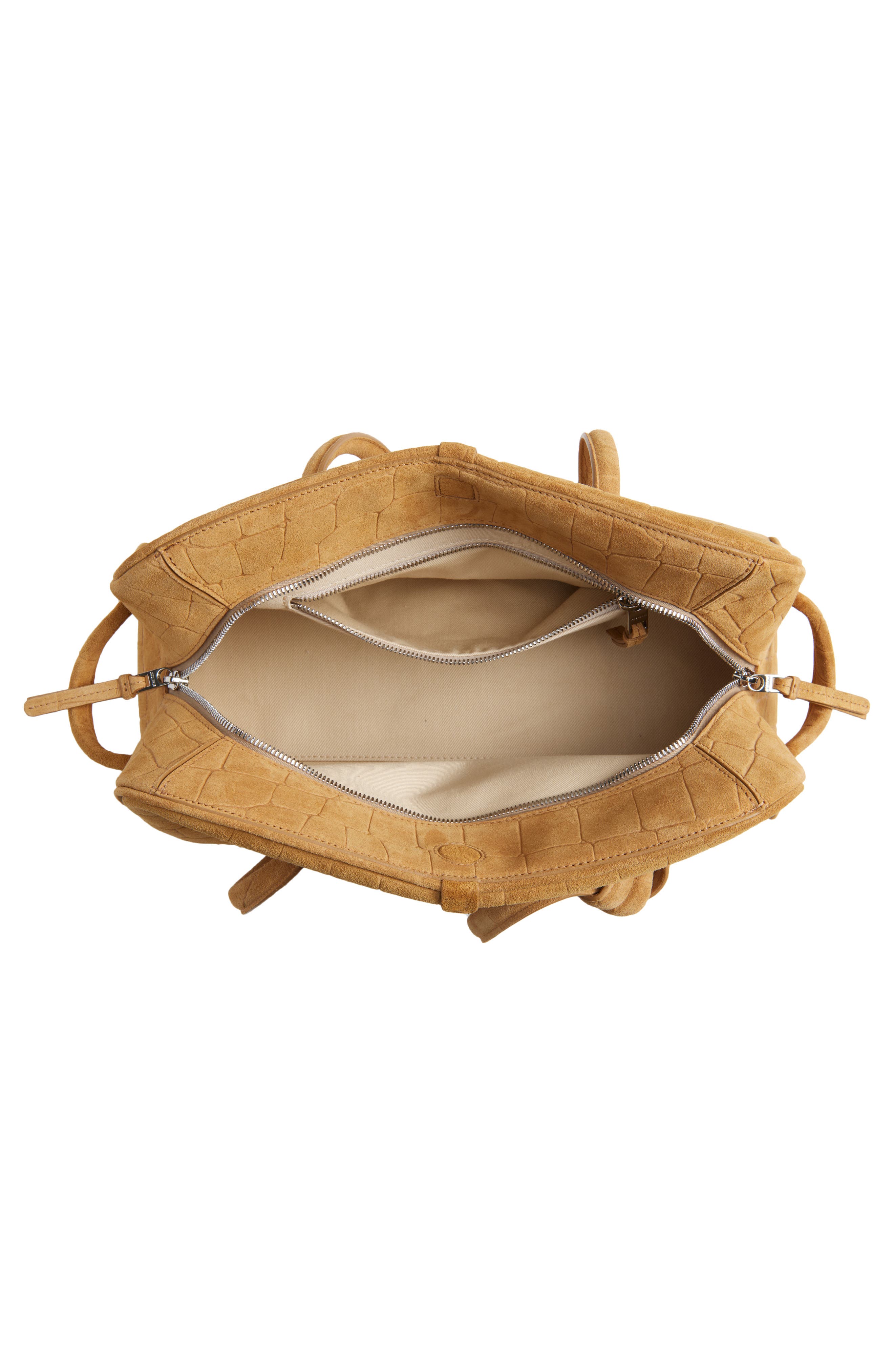 Jacquemus Le Turismo Croc Embossed Suede Bowling Bag, Alternate, color, Camel