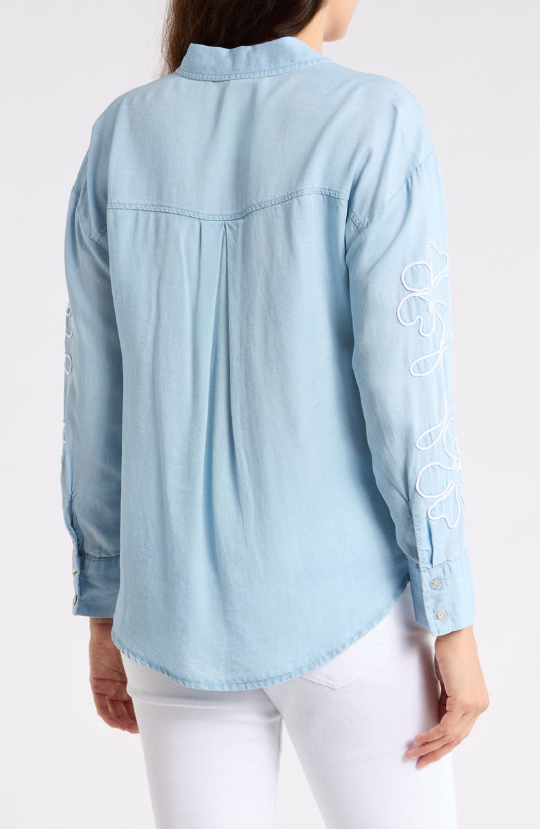 Nicole Miller Floral Embroidered Button-Up Shirt, Alternate, color, Light Wash/ White