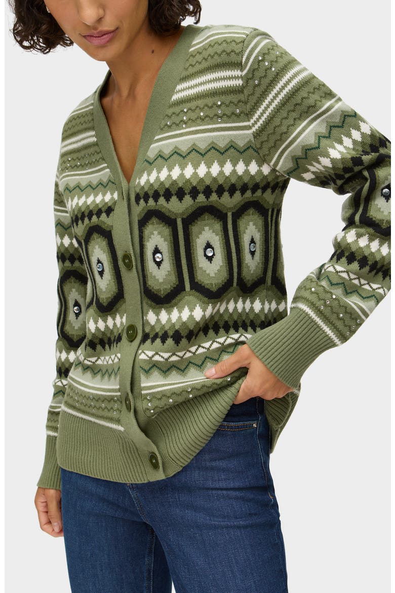 Federika Embellished Fair Isle Cotton & Wool Blend Cardigan, Alternate, color, GREEN