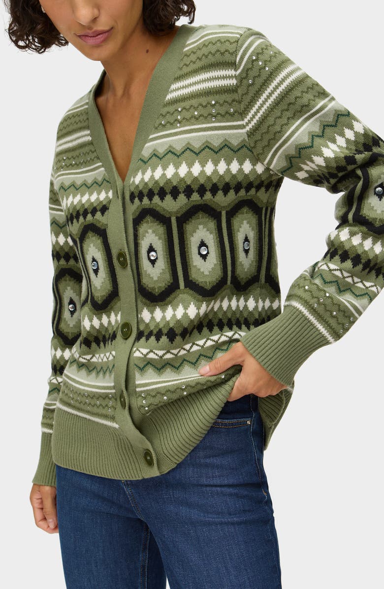ALIGNE Federika Embellished Fair Isle Cotton & Wool Blend Cardigan, Alternate, color, Green