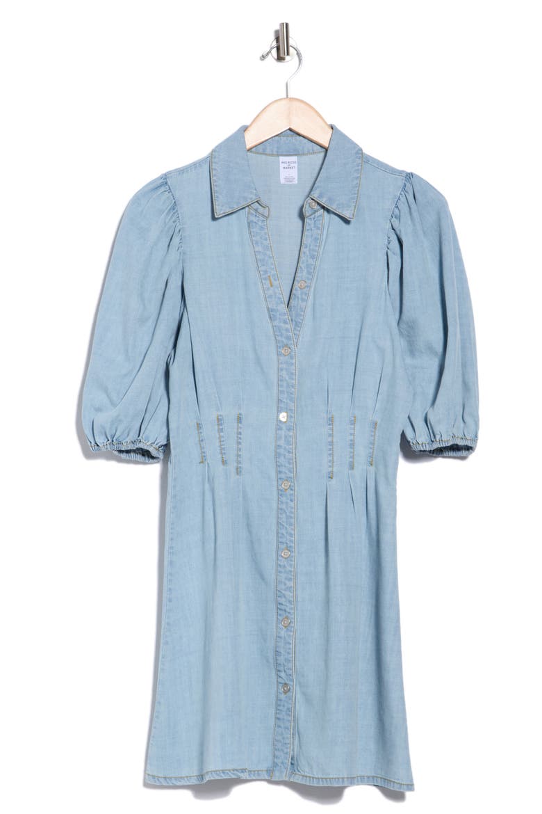Puffy Sleeve Chambray Shirtdress, Alternate, color, LIGHT WASH