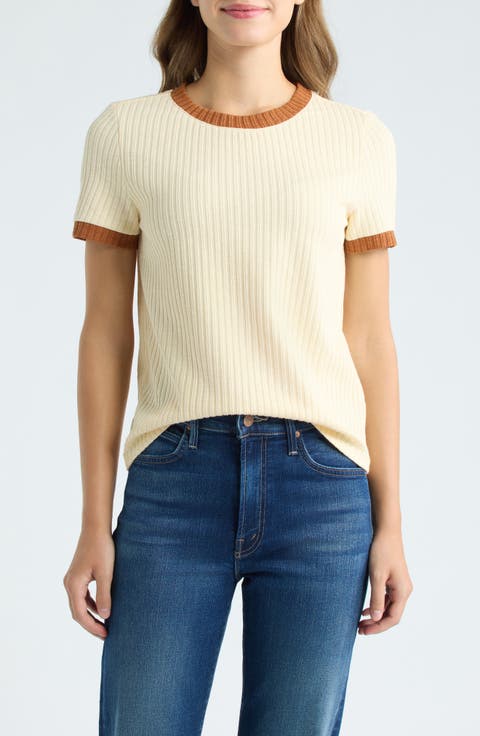 Ribbed Crewneck Ringer T-Shirt