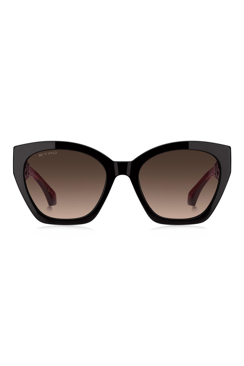 55mm Rectangular Cat Eye Sunglasses, Main, color, BLACK BURGUNDY/ BROWN SF