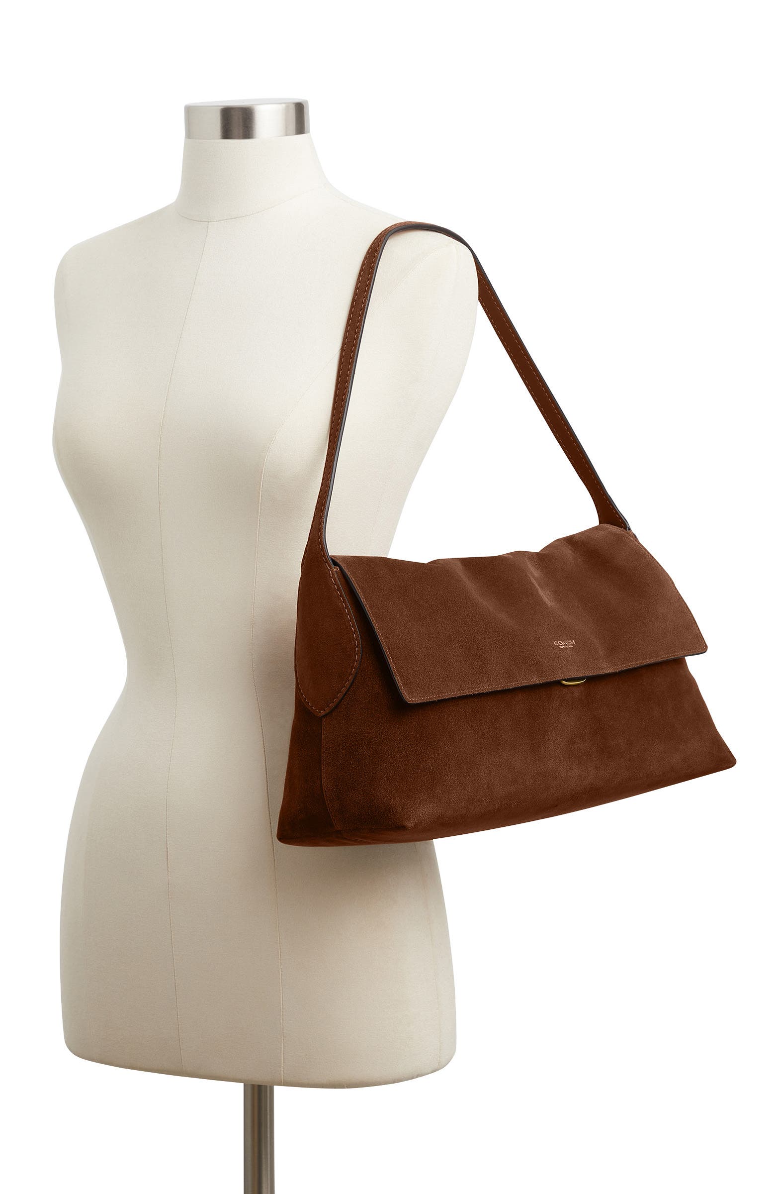 COACH Chelsea 36 Suede Shoulder Bag, Alternate, color, Warm Brown