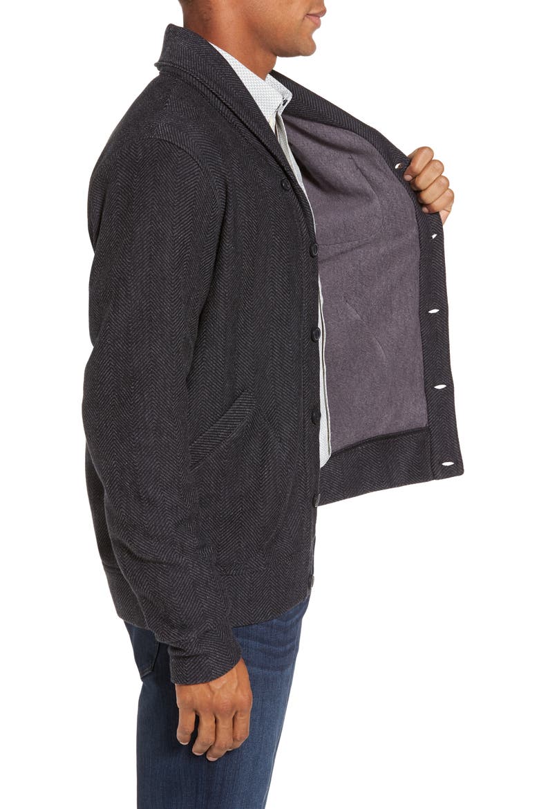 Fleece Lined Shawl Collar Cardigan, Alternate, color, GREY PHANTOM HERRINGBONE