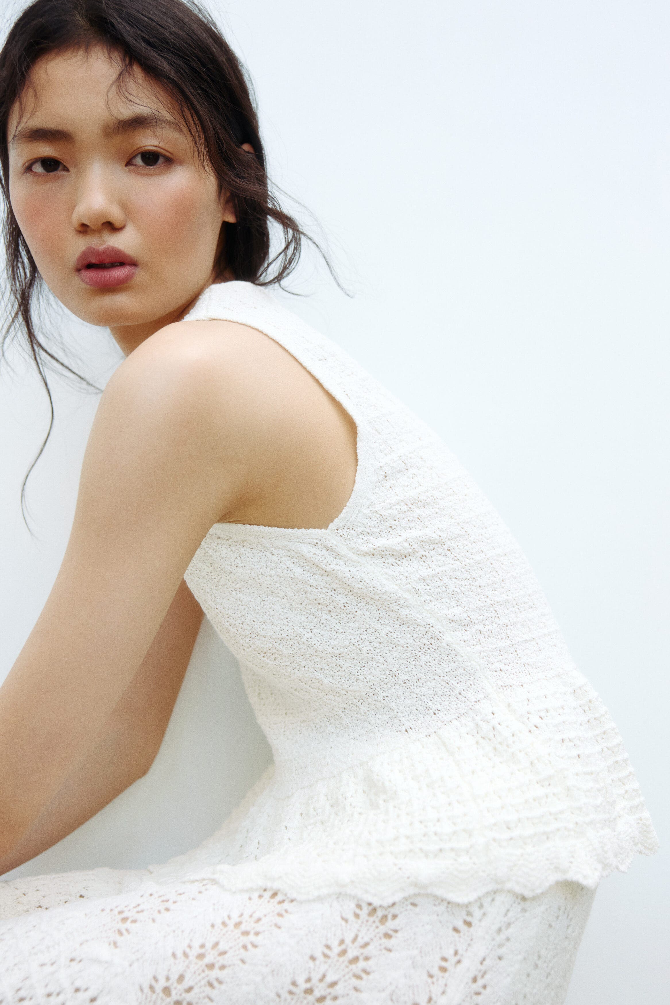 Pointelle-knit Peplum Top - image 2