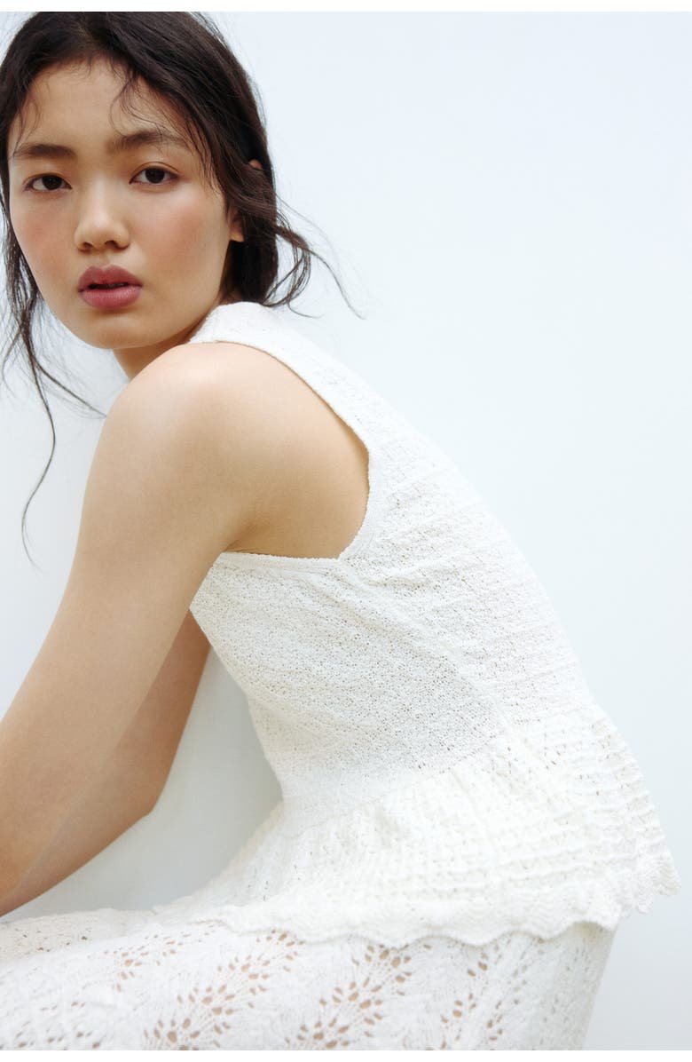 H&M Pointelle-knit Peplum Top, Alternate, color, Cream