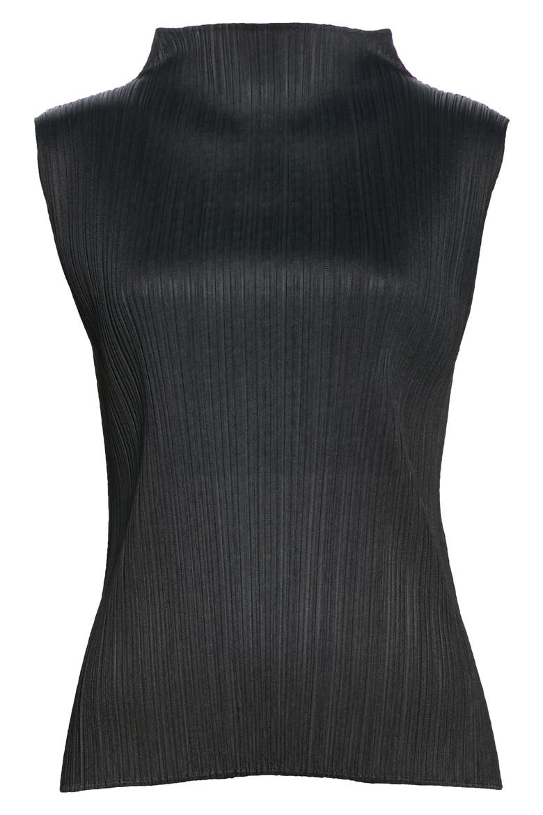 Pleated Funnel Neck Top, Alternate, color, BLACK