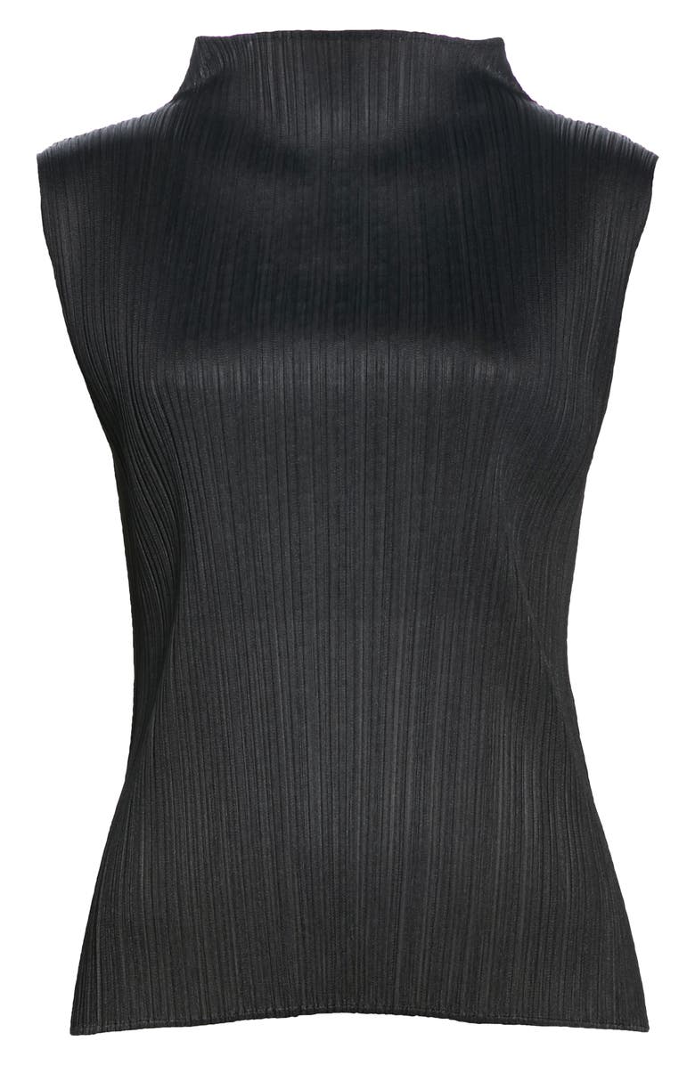 Pleats Please Issey Miyake Pleated Funnel Neck Top, Alternate, color, Black