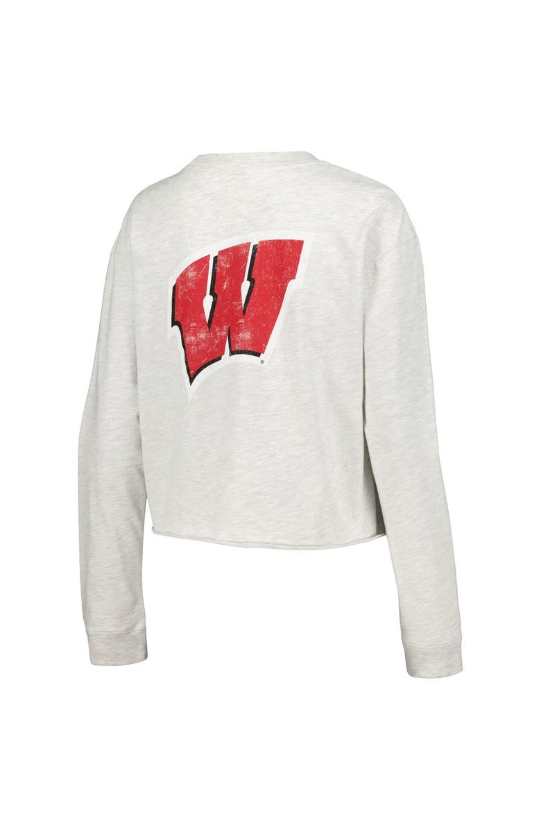 LEAGUE COLLEGIATE WEAR Women's League Collegiate Wear Ash Wisconsin Badgers Clothesline Midi Long Sleeve Cropped T-Shirt, Alternate, color, 