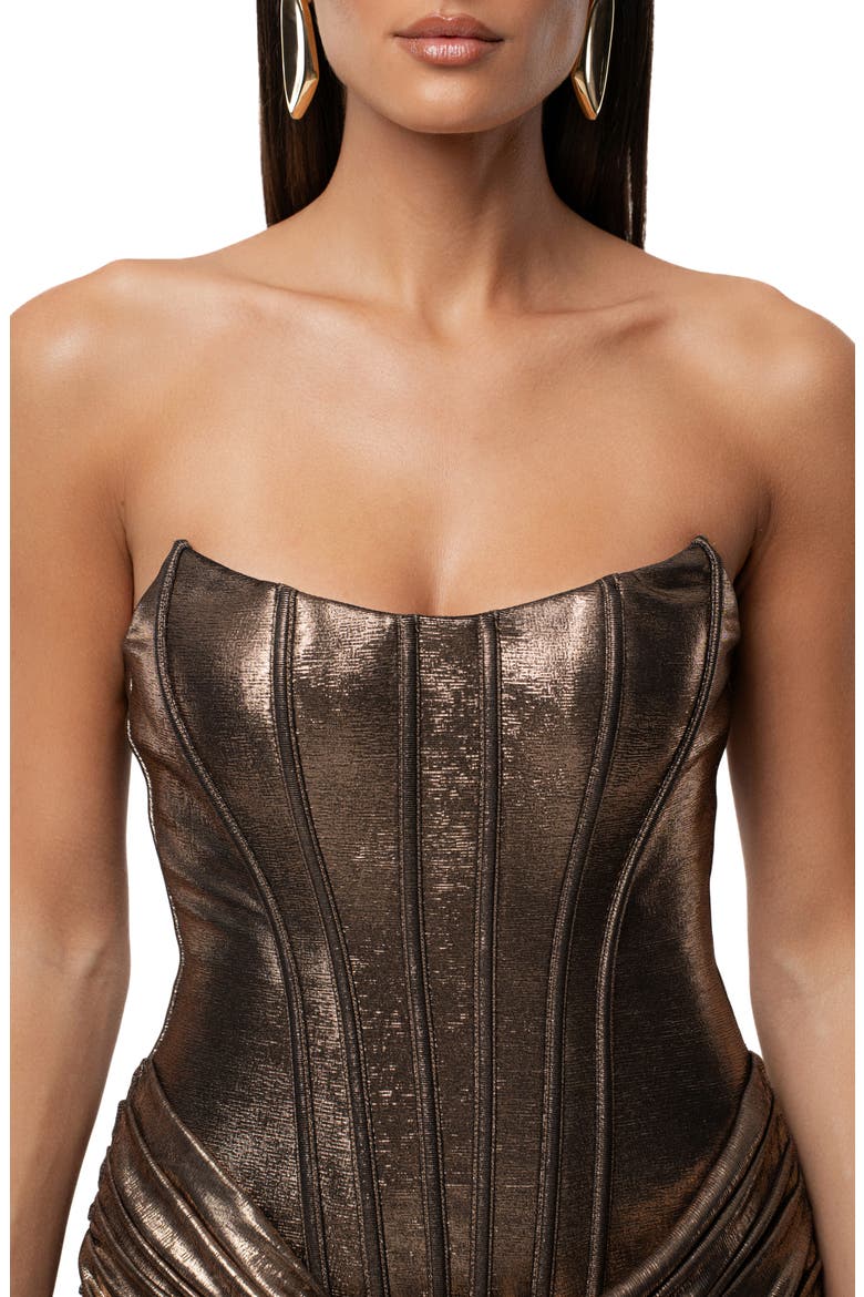 Foil Strapless Corset Minidress, Alternate, color, BROWN