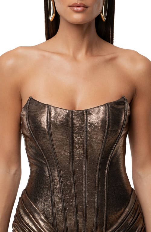 Jluxlabel Foil Strapless Corset Minidress In Brown