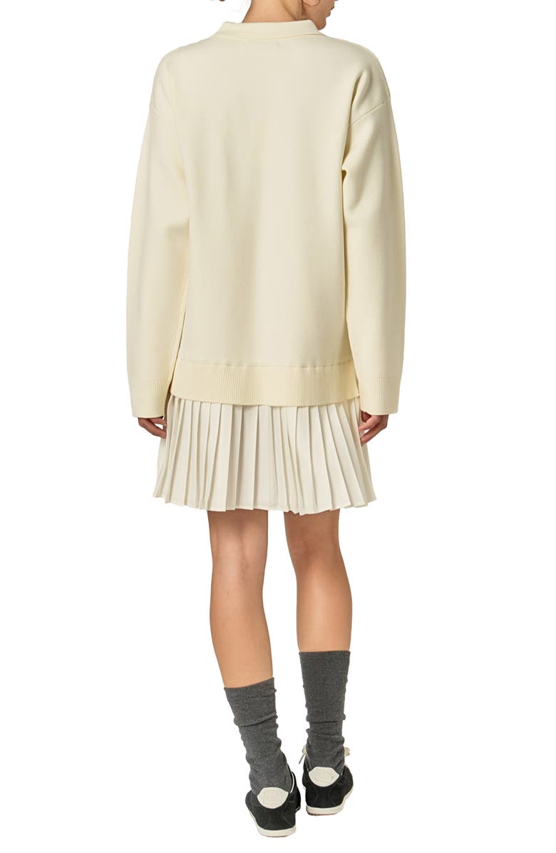 English Factory Long Sleeve Mixed Media Polo Minidress, Alternate, color, Cream