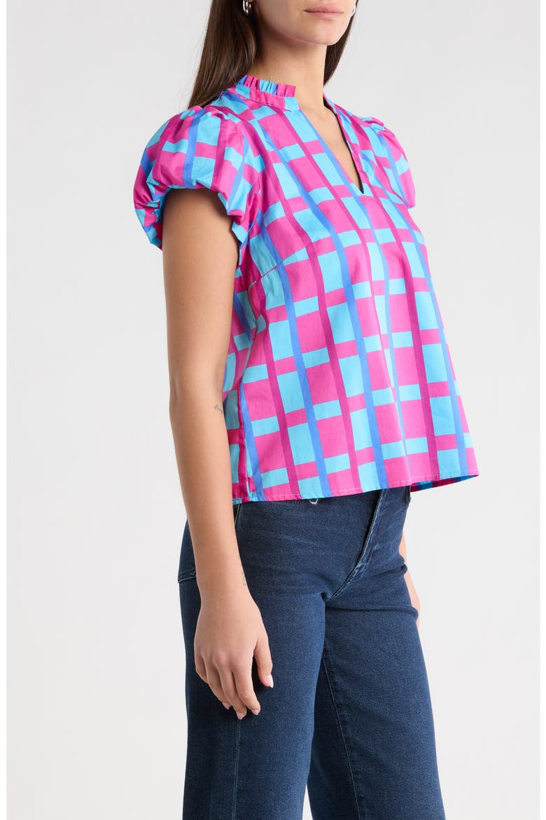 Marvy Checker Kenie Puff Sleeve Top, Alternate, color, FUCHSIA-BLUE-MULTI
