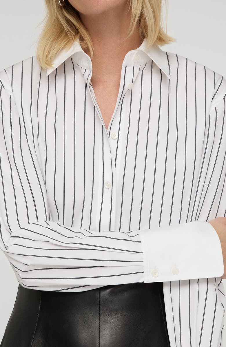 Lafayette 148 New York Stripe Fitted Cotton Poplin Button-Up Shirt, Alternate, color, Bluebell Multi