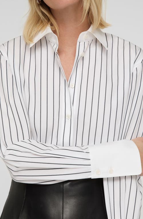 Lafayette 148 New York Stripe Fitted Cotton Poplin Button-up Shirt In White