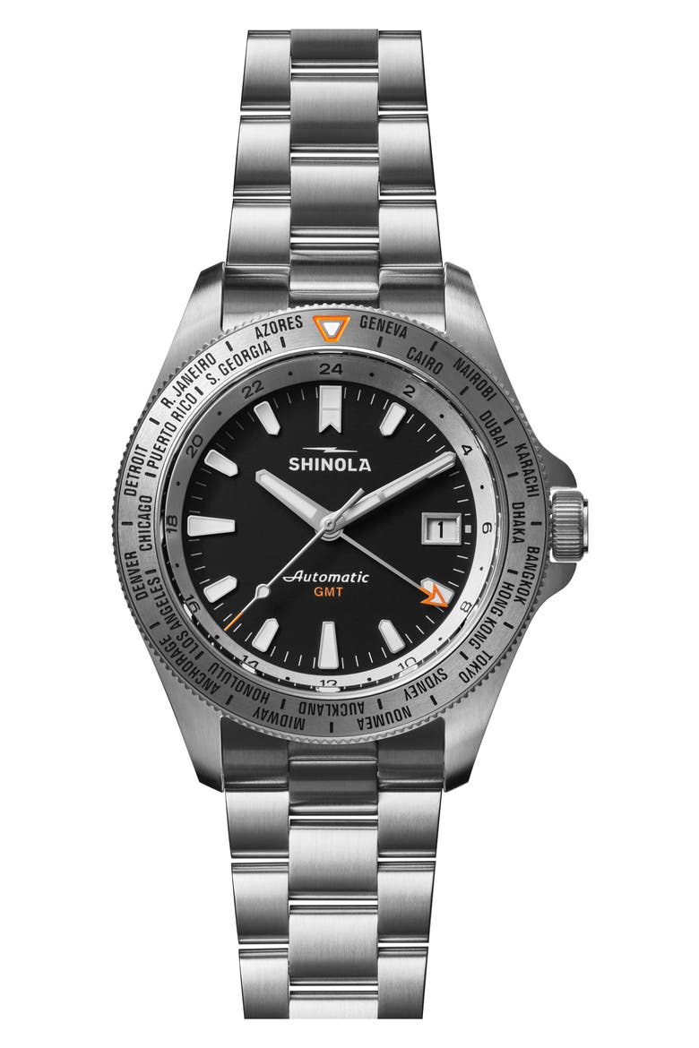 Monster Worldtimer GMT Automatic Bracelet Watch, 40mm, Main, color, BLACK