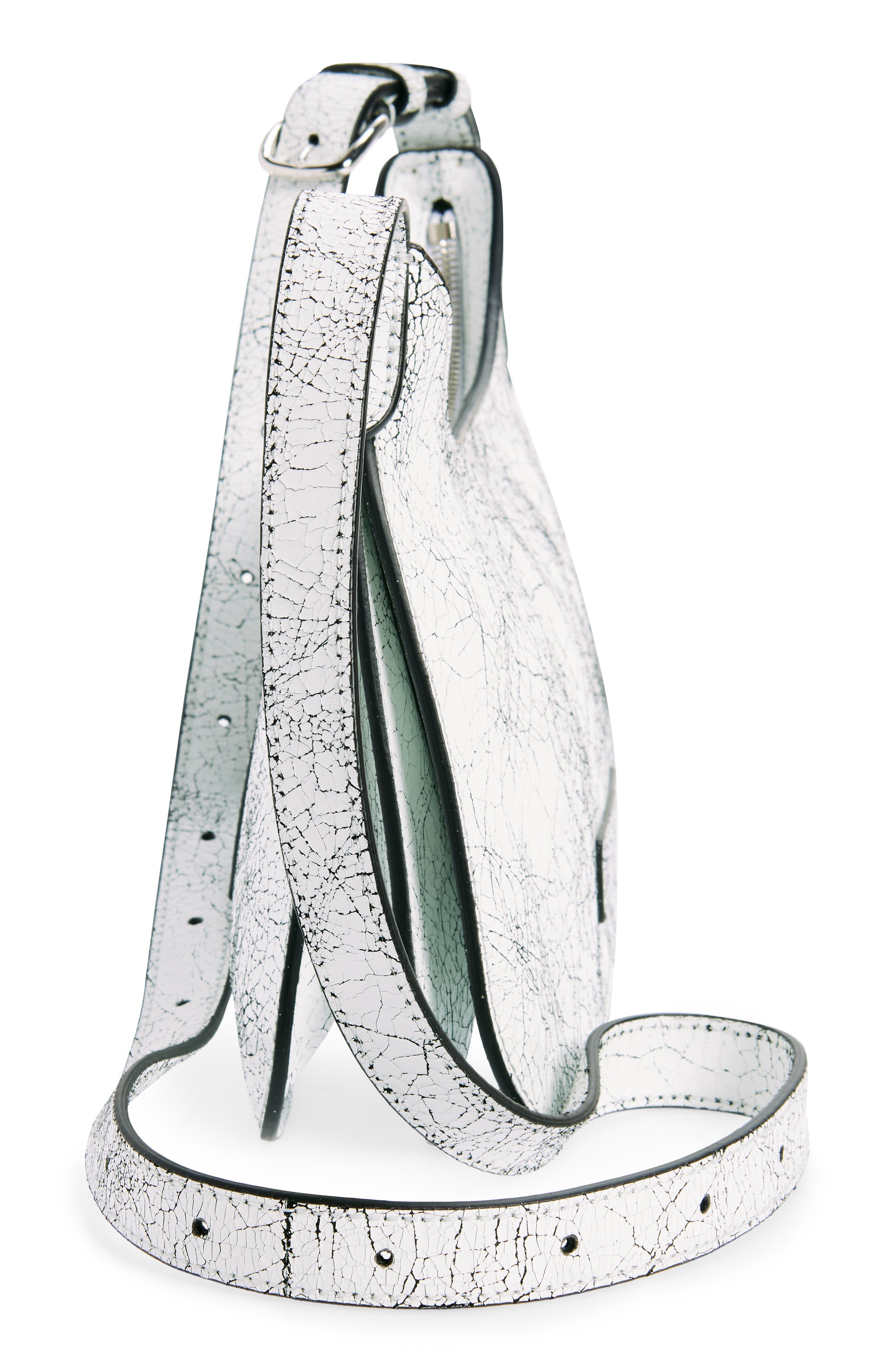 Mini Platt Crackle Leather Shoulder Bag, Alternate, color, WHITE