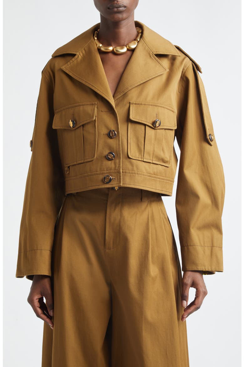 Kindred Spirit Luna Cotton Drill Cargo Jacket, Main, color, DARK KHAKI