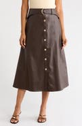 Gemma + Jane Button Front Faux Leather Midi Skirt