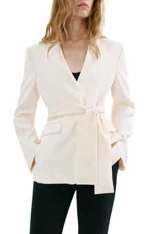 American New York Collarless Tie Waist Jacket with Scarf