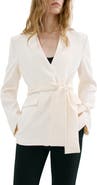 MANGO American New York Collarless Tie Waist Jacket with Scarf