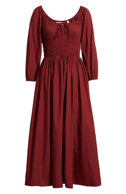 Doen Quintessa Tie-detailed Shirred Organic Cotton-poplin Midi Dress In Red