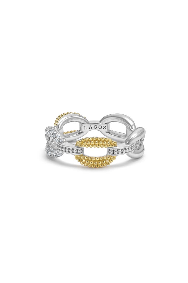 Caviar Luxe Diamond Pavé Link Ring, Alternate, color, GOLD